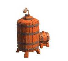 3D model render: the ferment tank with a gauge and a small keg beside it.