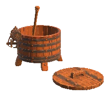 3D model render: the mash tun with a belt-driven paddle.