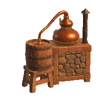 3D model render: the still with brass fittings.